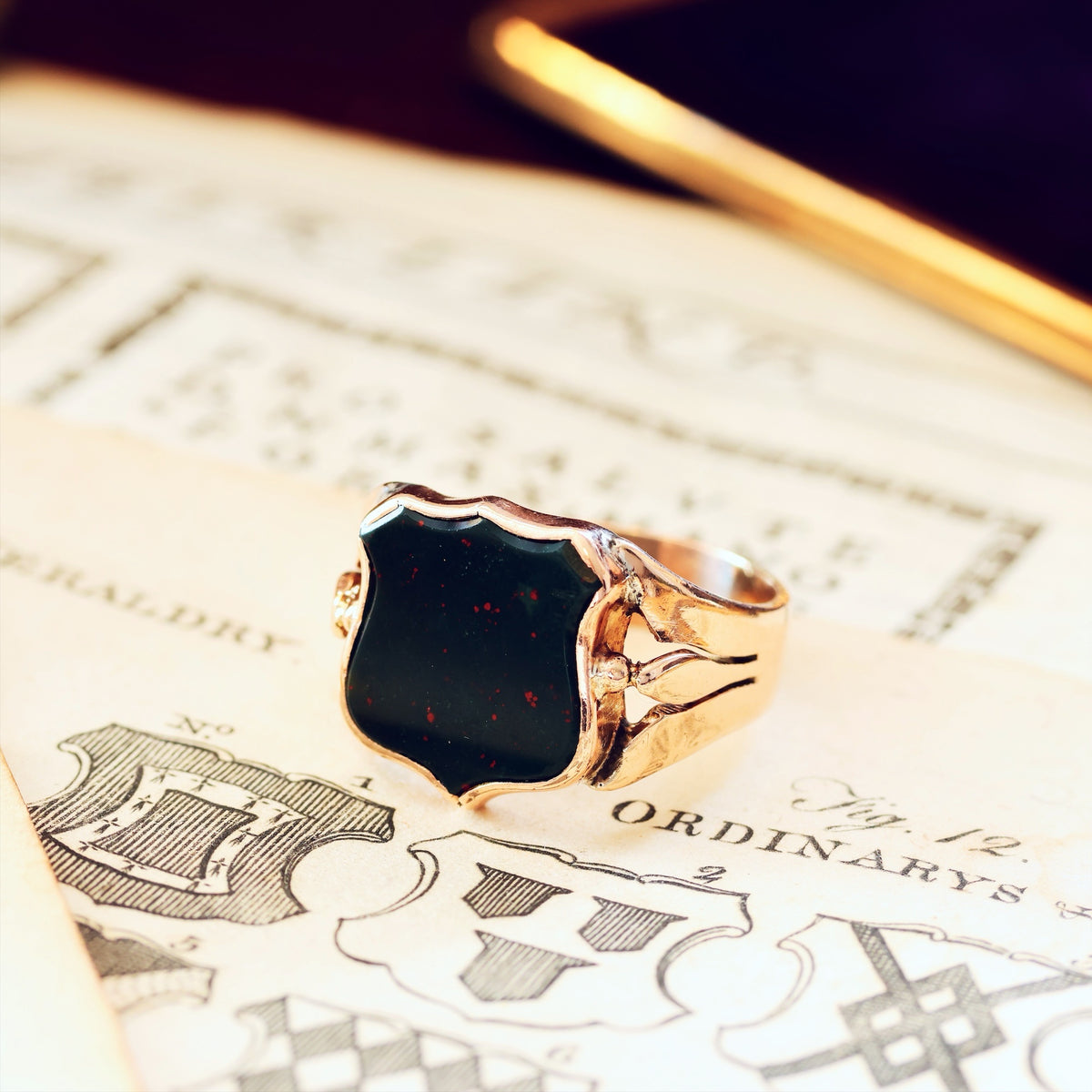 Antique Shield Shaped Bloodstone Signet Ring