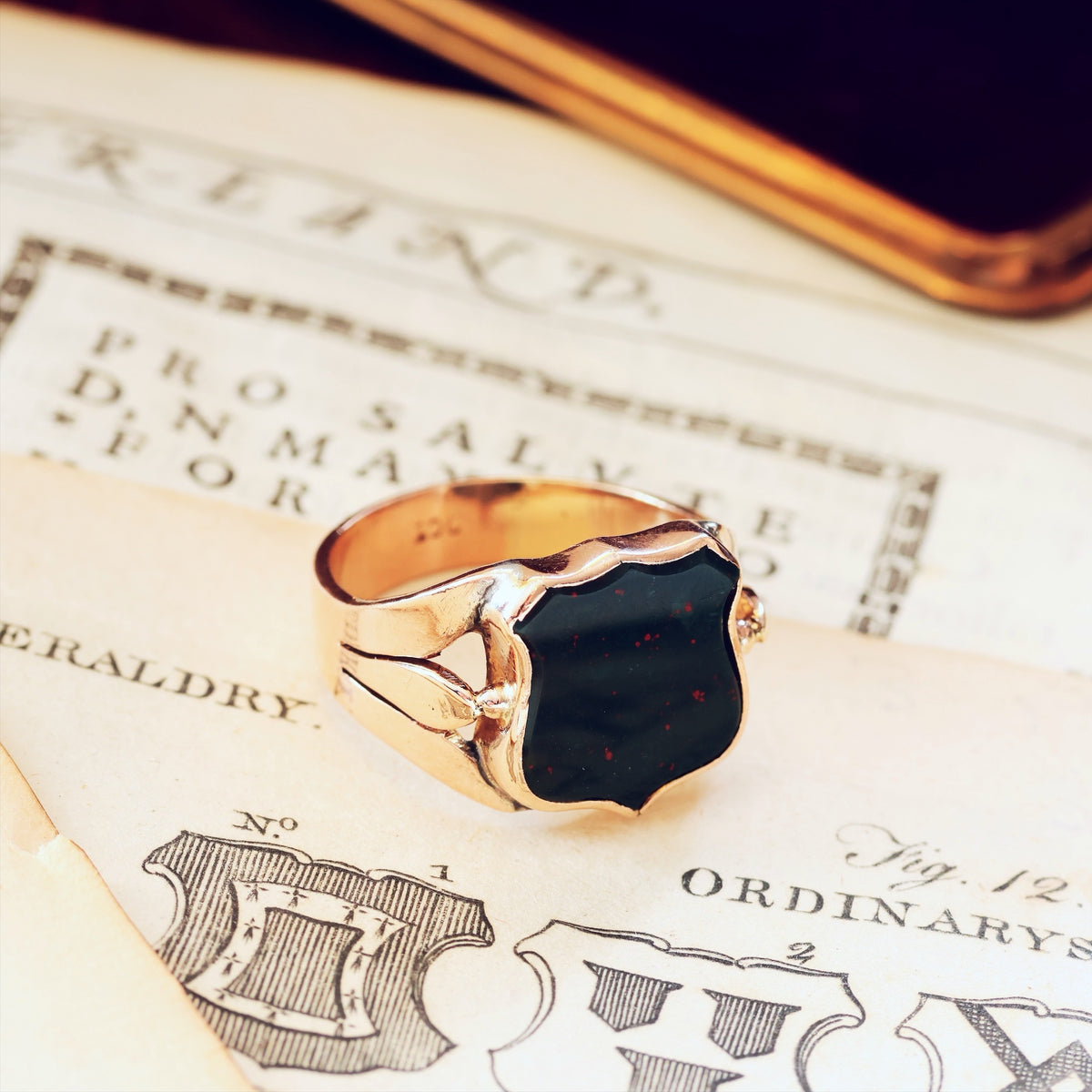 Antique Shield Shaped Bloodstone Signet Ring