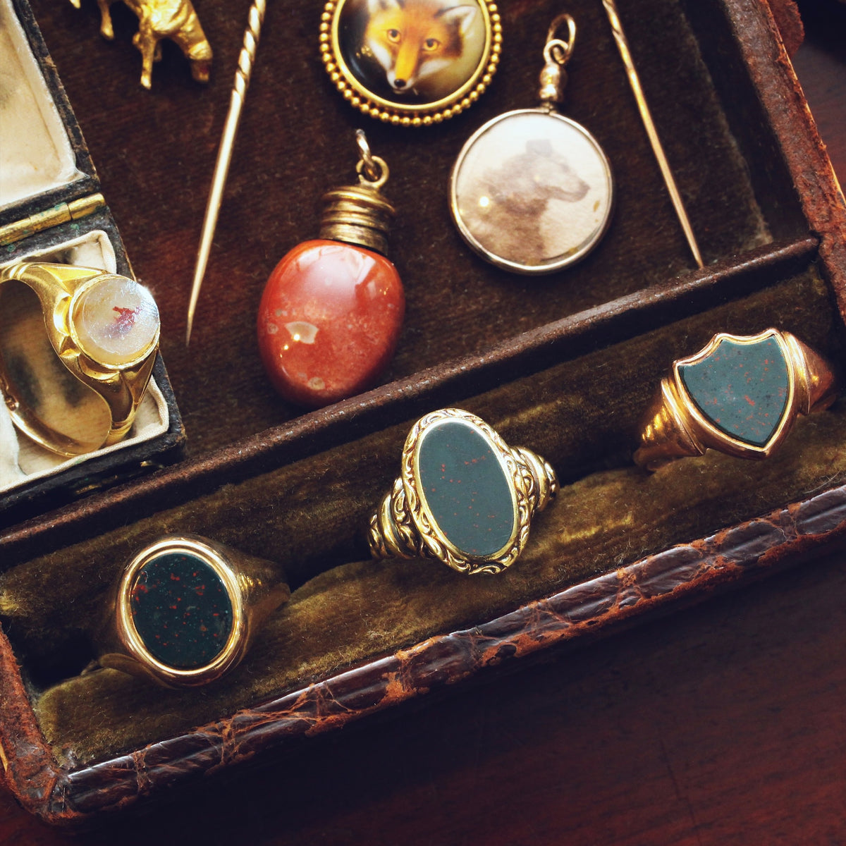 Antique Shield Shaped Bloodstone Signet Ring