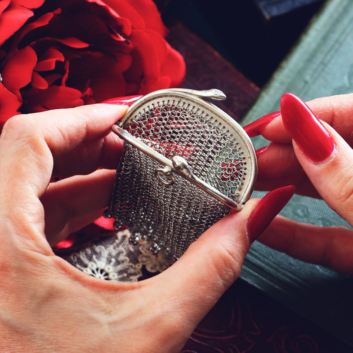 A Small Antique Silver Coin Purse Guarded by Snakes