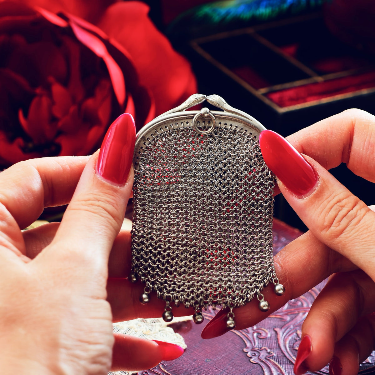 A Small Antique Silver Coin Purse Guarded by Snakes