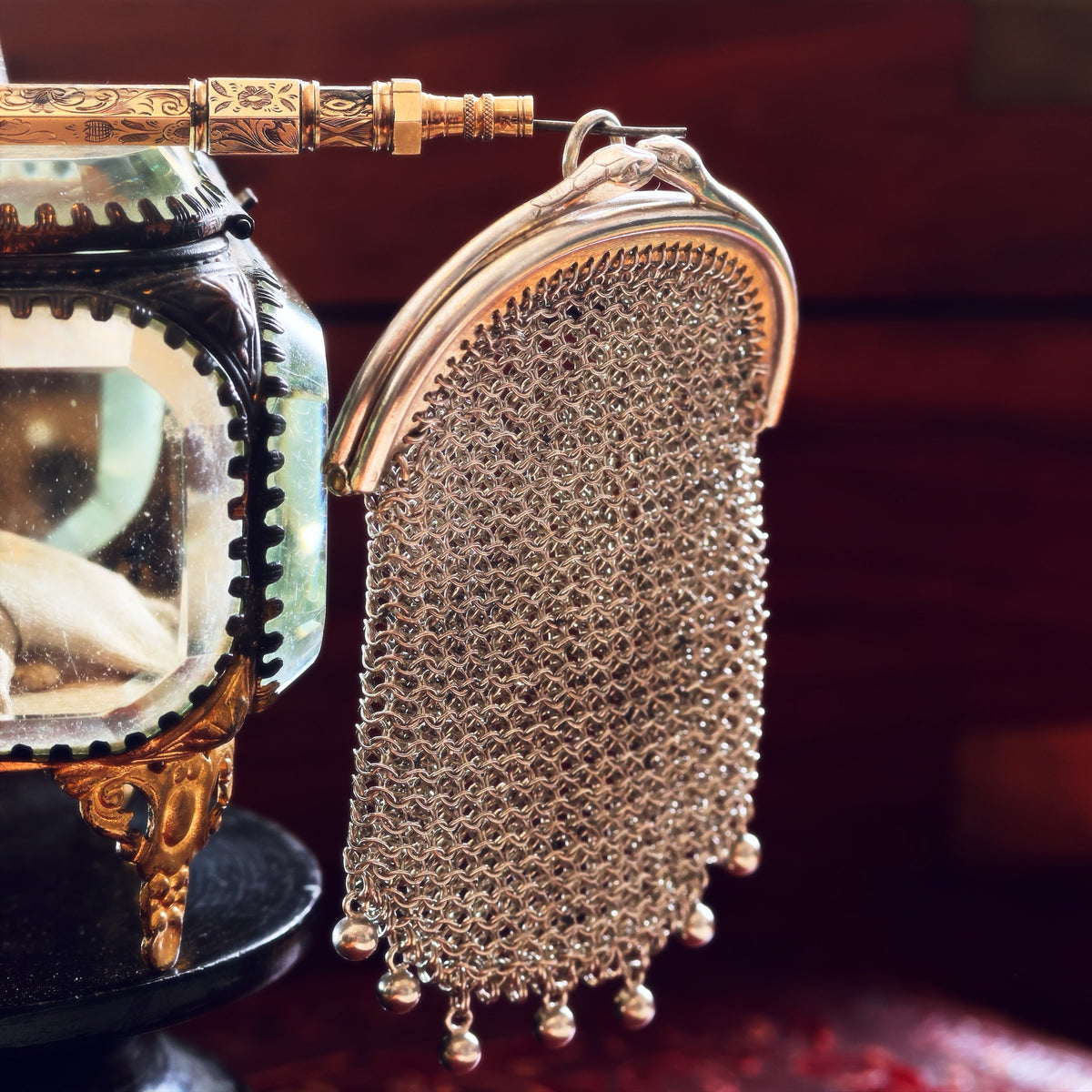 A Small Antique Silver Coin Purse Guarded by Snakes