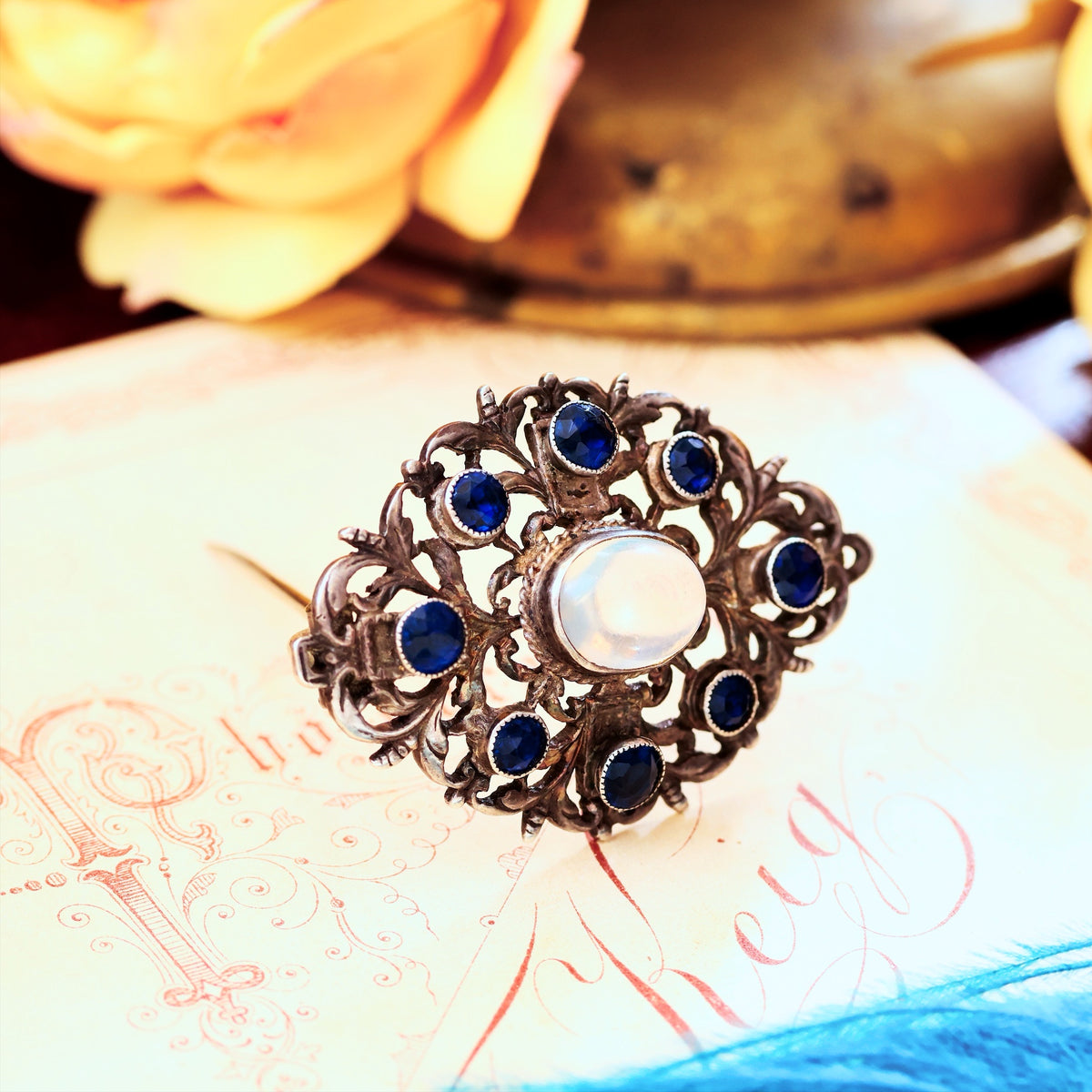 Entrancing Silver Moonstone Austro-Hungarian Brooch