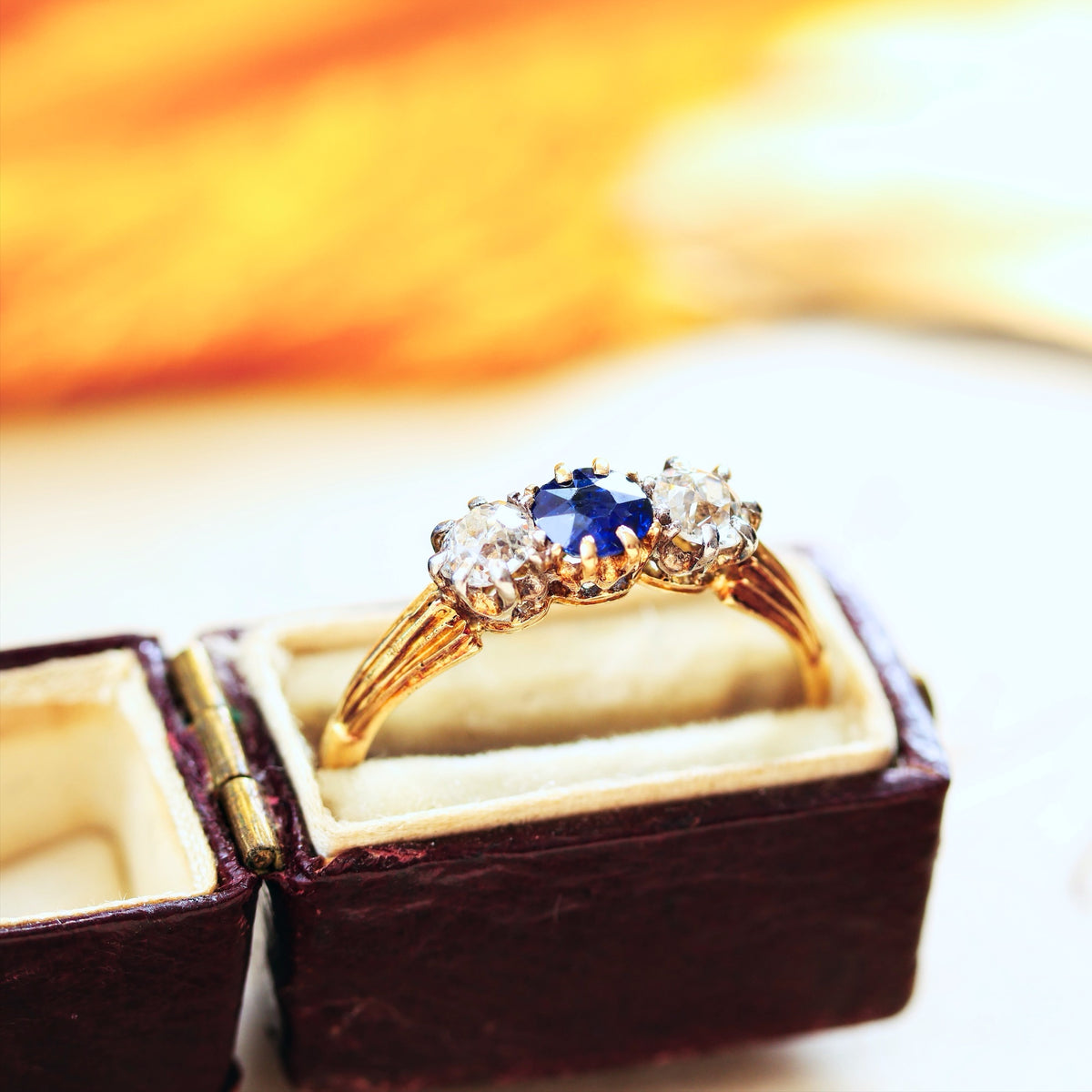 Pristine Antique Trilogy Sapphire & Diamond Engagement Ring