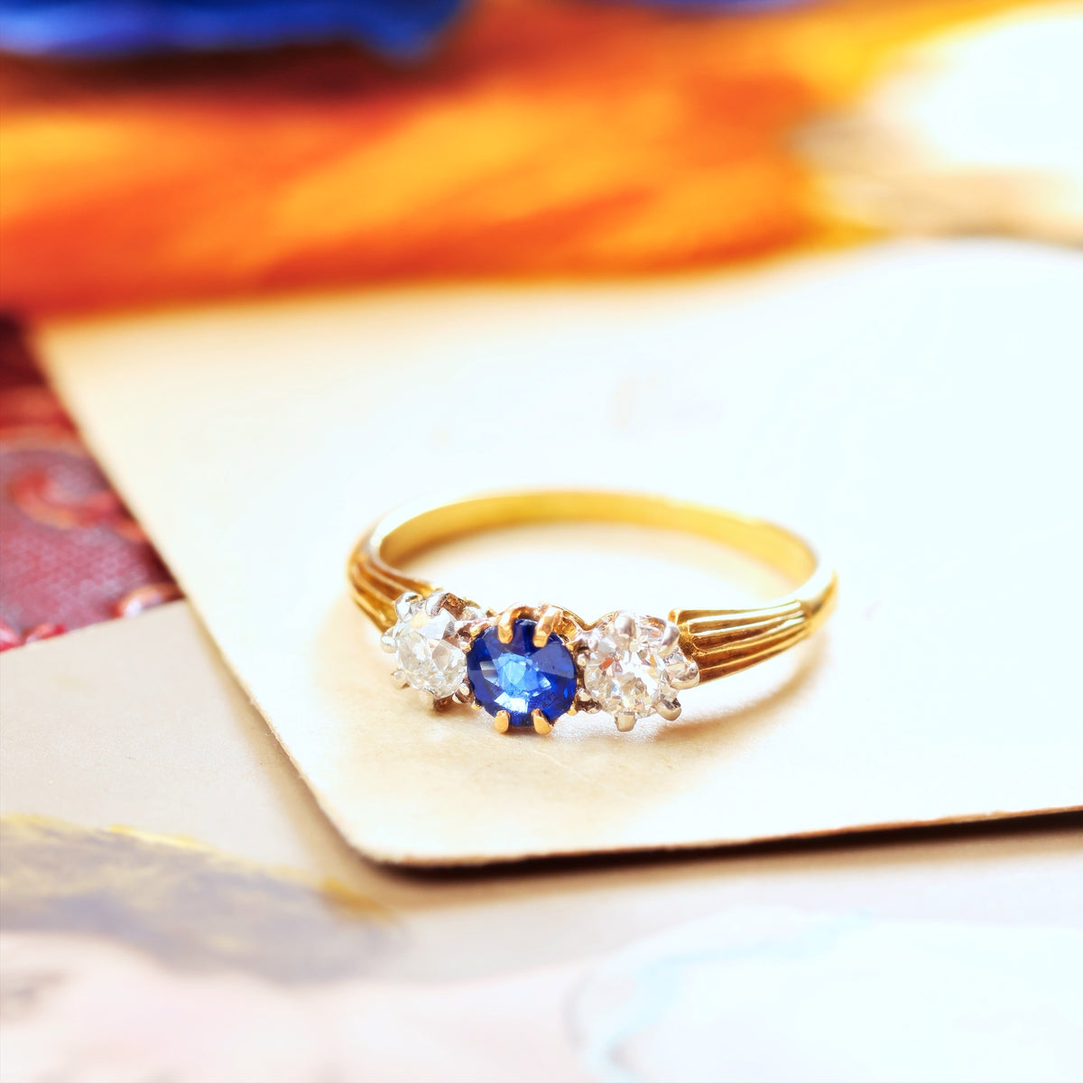 Antique Trilogy Sapphire & Diamond Engagement Ring