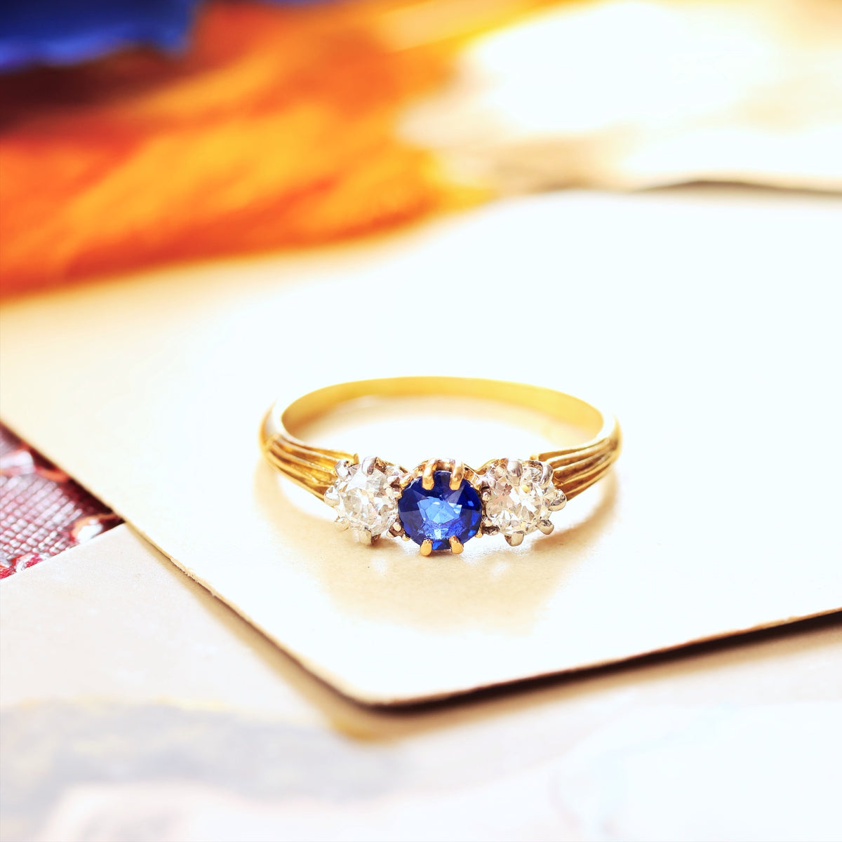 Pristine Antique Trilogy Sapphire & Diamond Engagement Ring