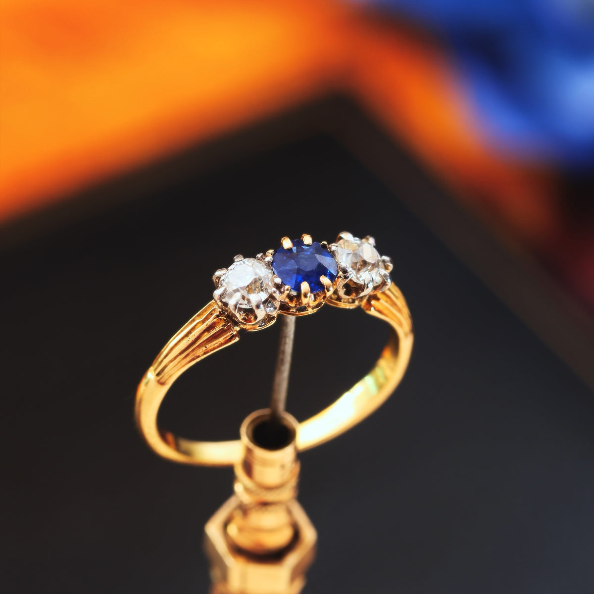 Pristine Antique Trilogy Sapphire & Diamond Engagement Ring