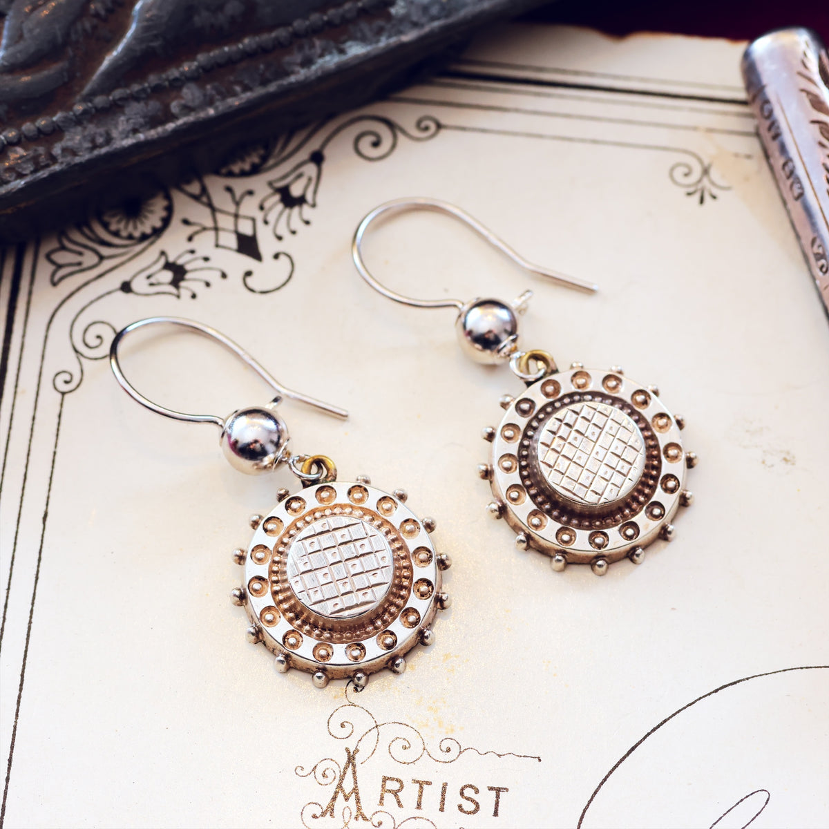 Antique 1880's Silver Aesthetic Movement Earrings