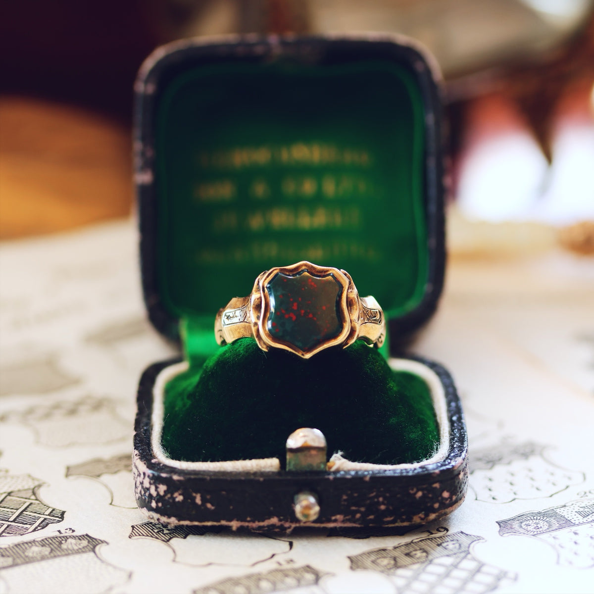 Antique Circa 1870's Bloodstone Signet Ring