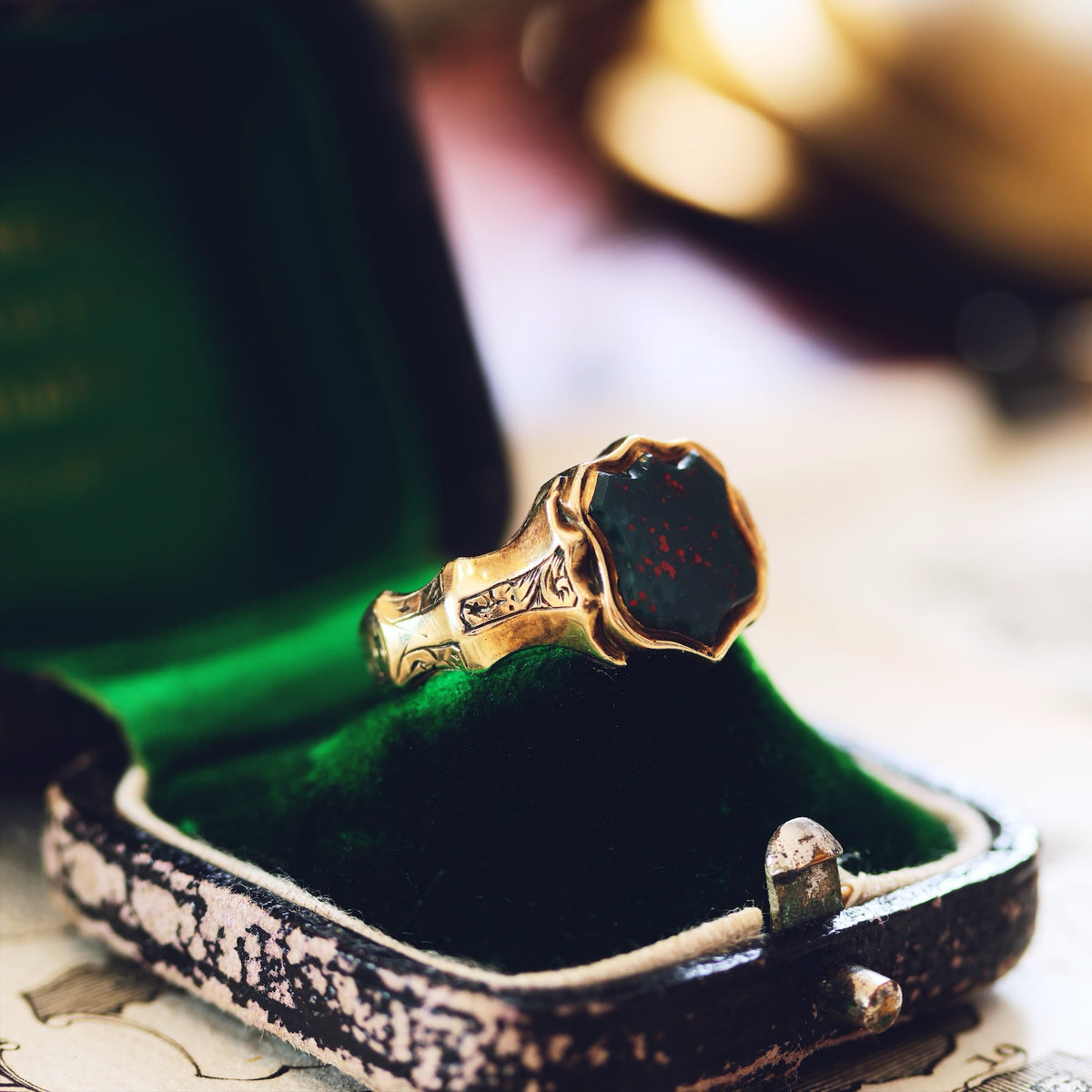 Antique Circa 1870's Bloodstone Signet Ring