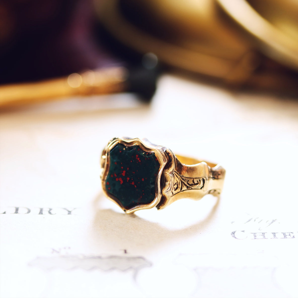 Antique Circa 1870's Bloodstone Signet Ring