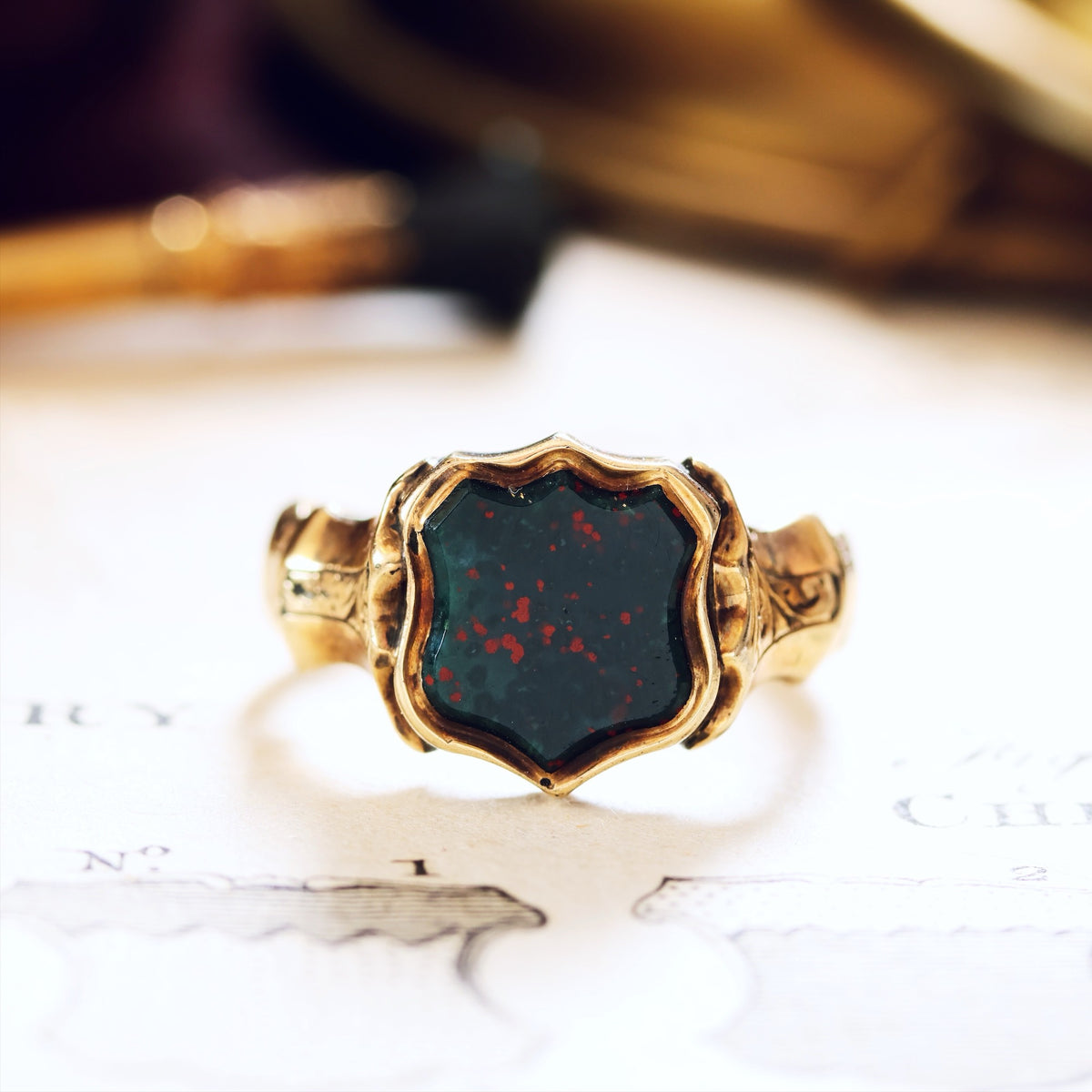 Antique Circa 1870's Bloodstone Signet Ring