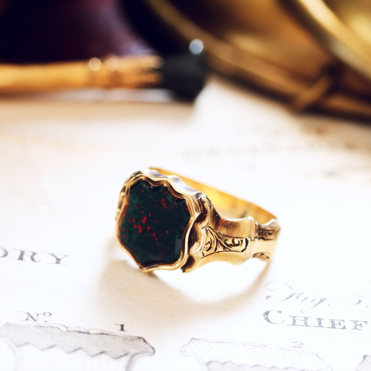 Antique Circa 1870's Bloodstone Signet Ring