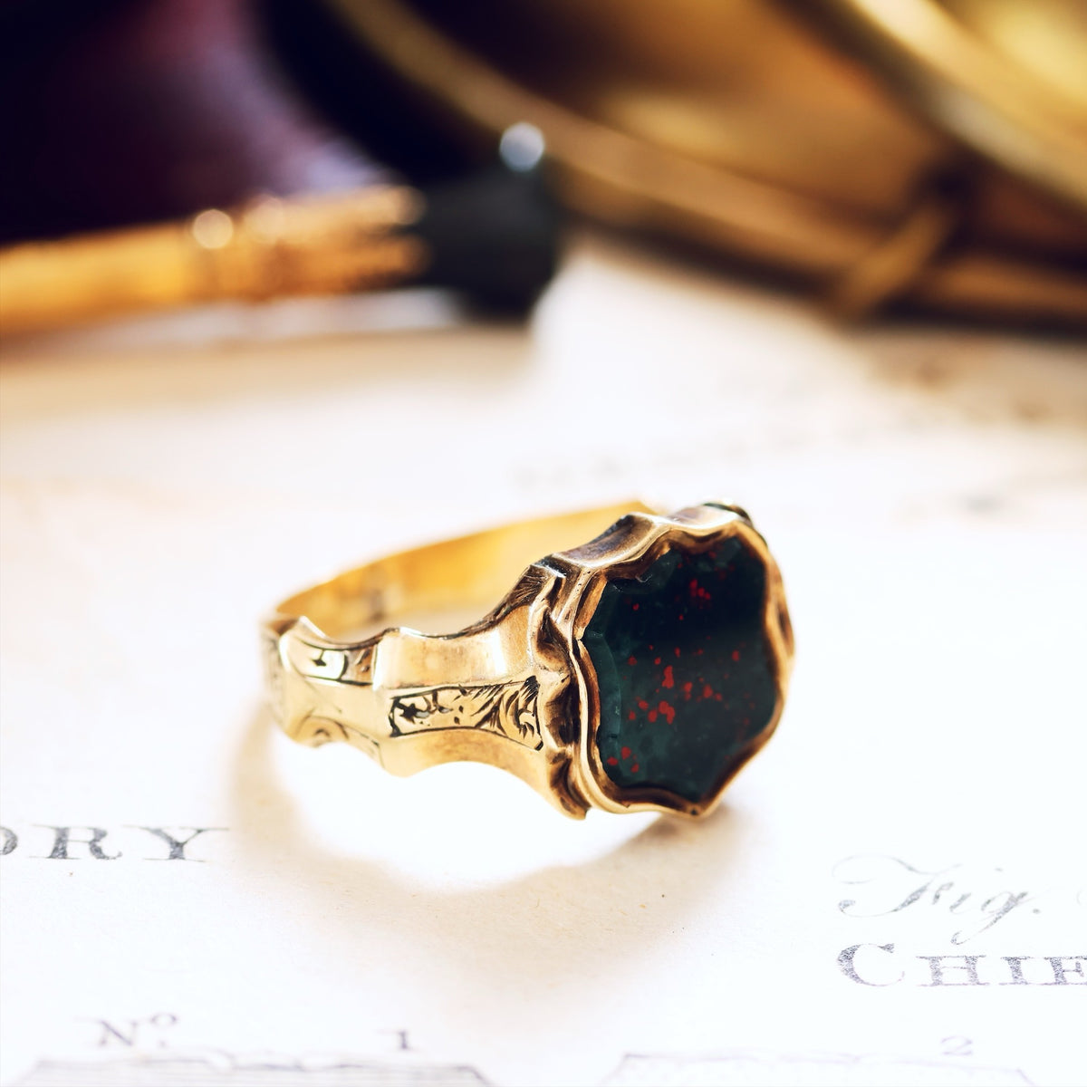 Antique Victorian Bloodstone Shield Signet Ring