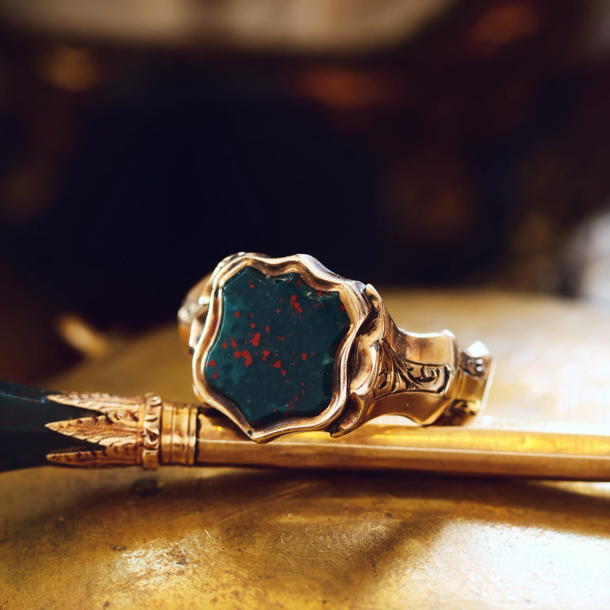 Antique Circa 1870's Bloodstone Signet Ring