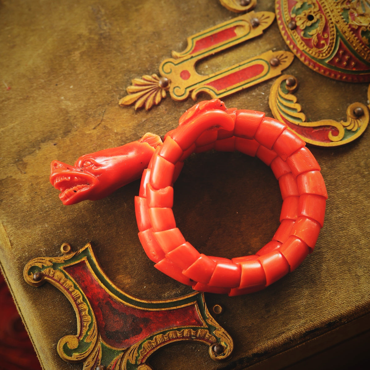 Scarce Mid Victorian Coral Serpent Bracelet