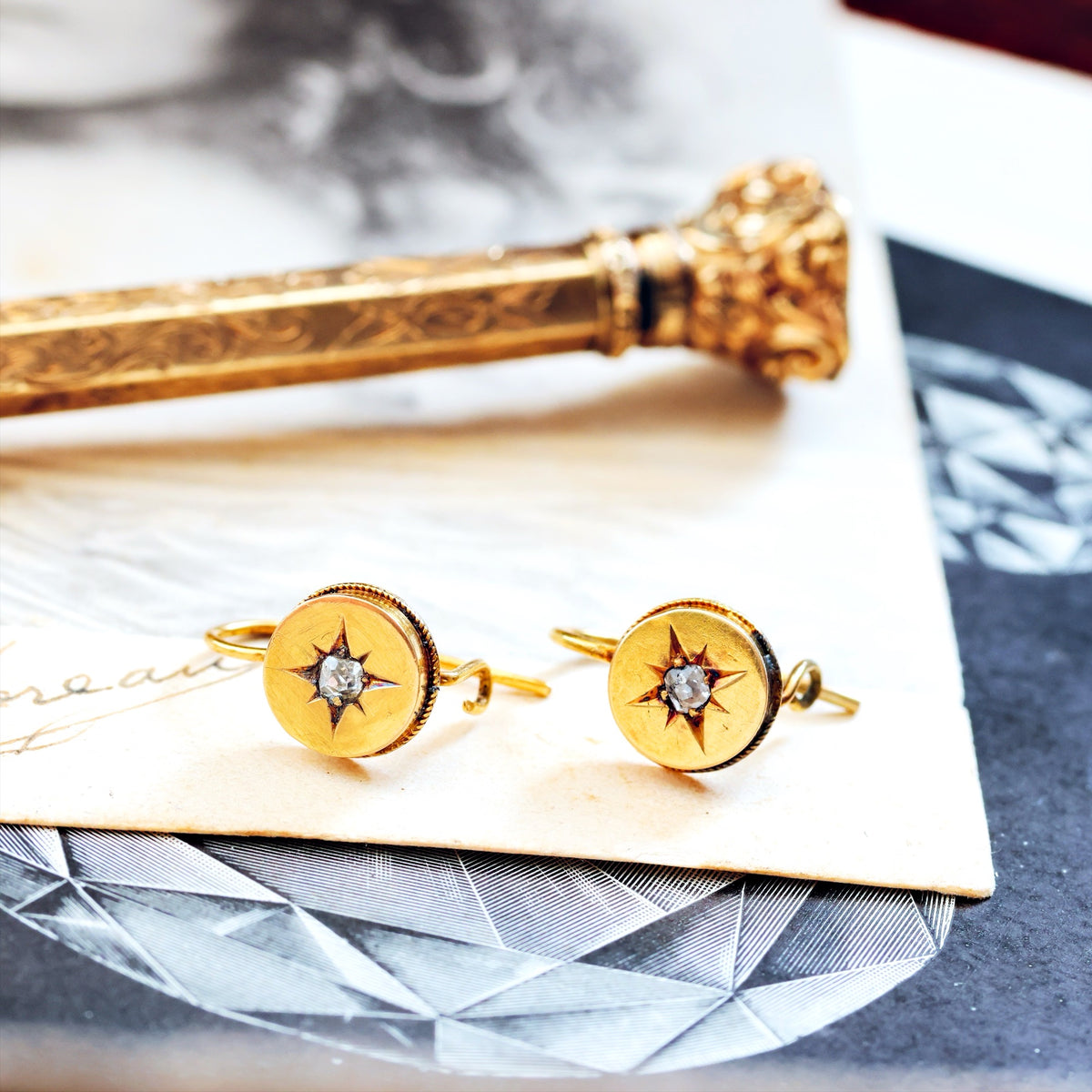 Antique Victorian Diamond Gypsy Star Earrings