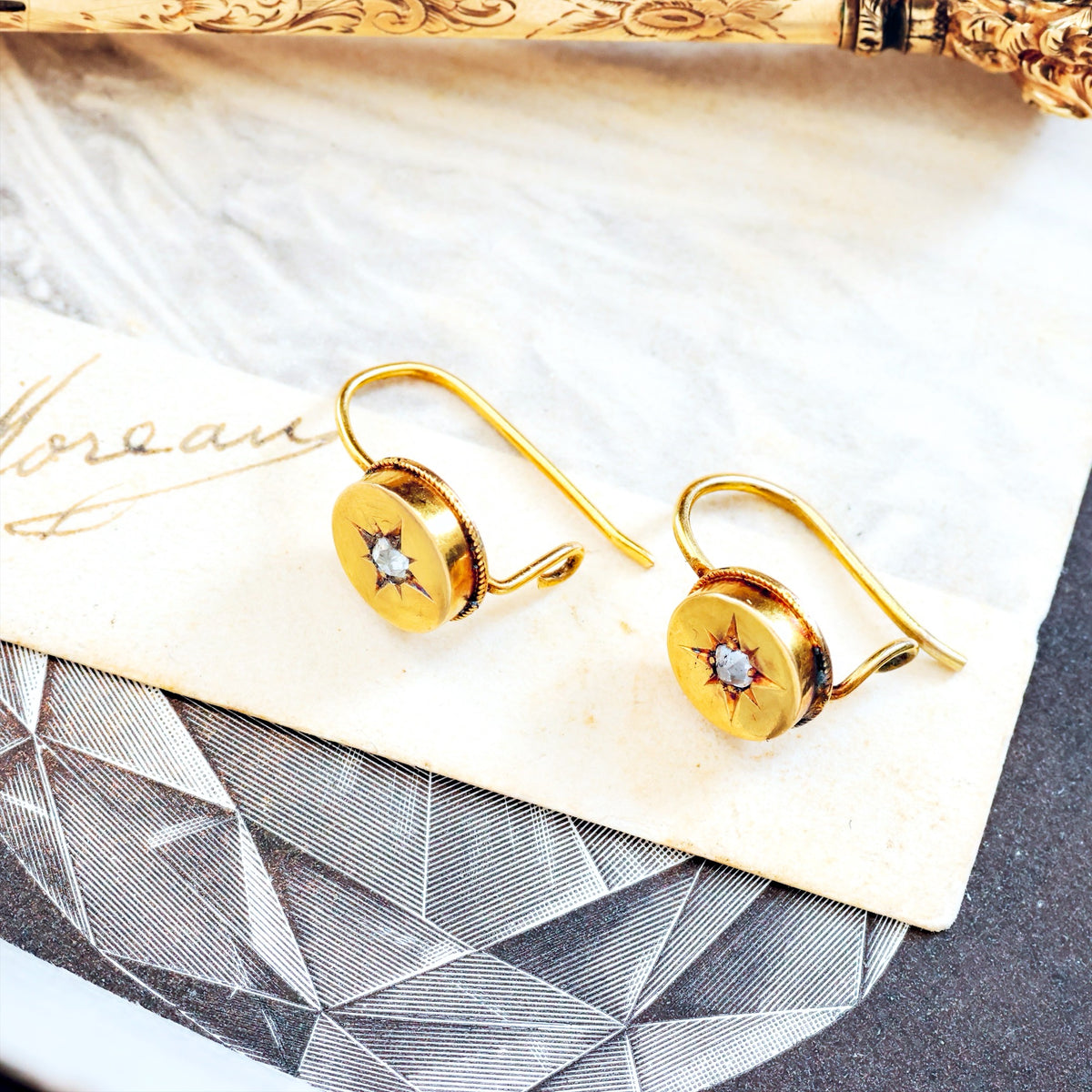 Antique Victorian Diamond Gypsy Star Earrings