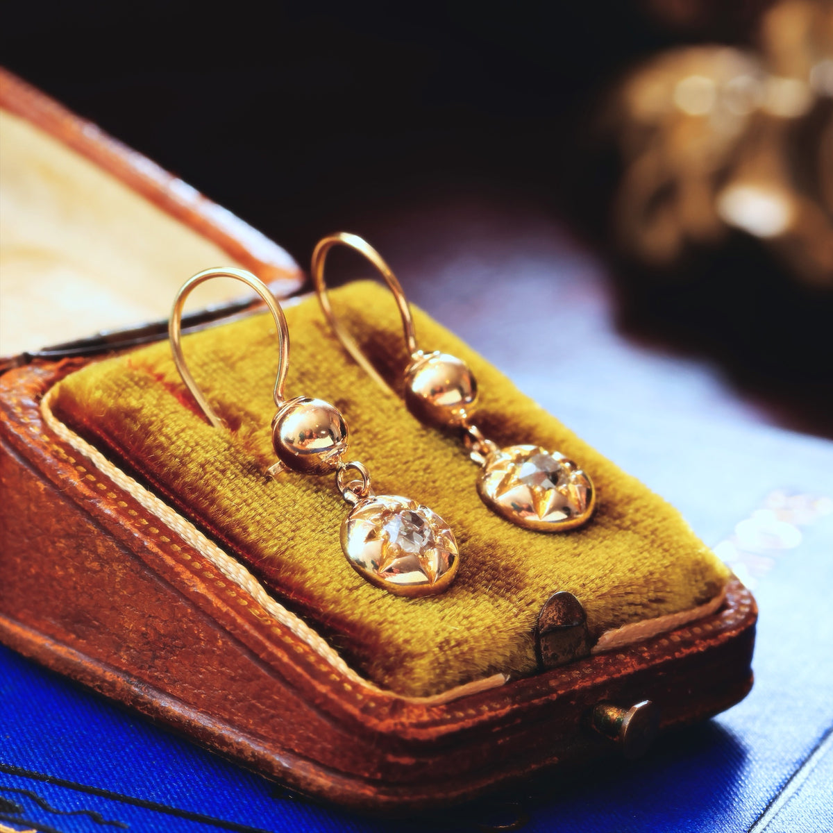 Antique Victorian Era Hand Cut Diamond Star Earrings
