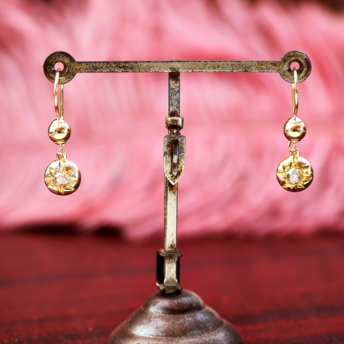 Antique Victorian Era Hand Cut Diamond Star Earrings
