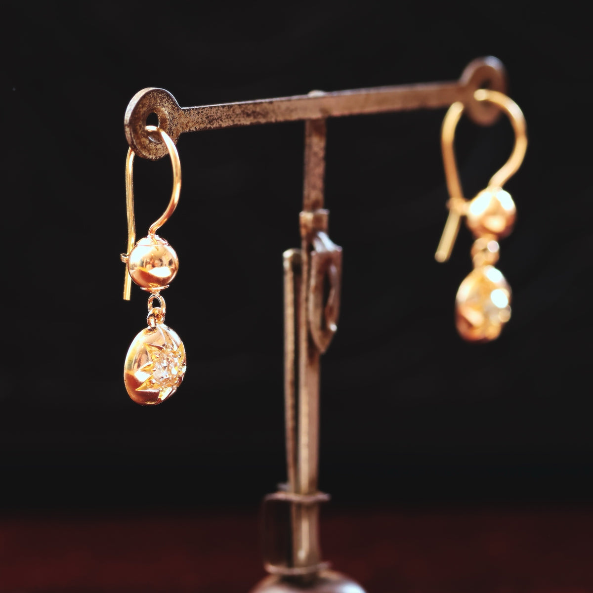 Antique Victorian Era Hand Cut Diamond Star Earrings