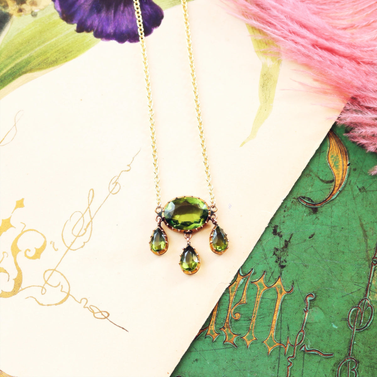 Antique Victorian Forest Green Tourmaline Necklet