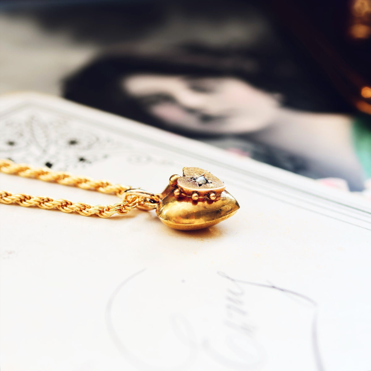 Keepsake Antique Victorian Gold & Pearl Heart Pendant