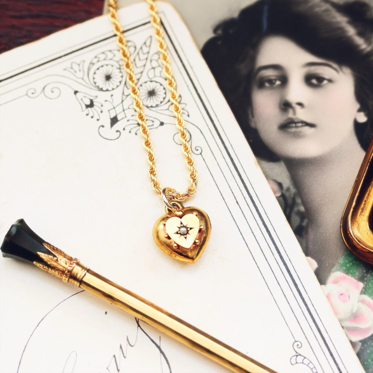 Keepsake Antique Victorian Gold & Pearl Heart Pendant