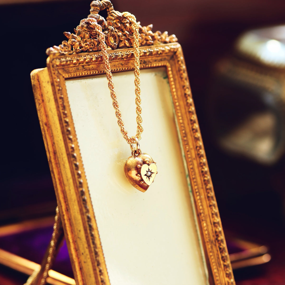 Keepsake Antique Victorian Gold & Pearl Heart Pendant