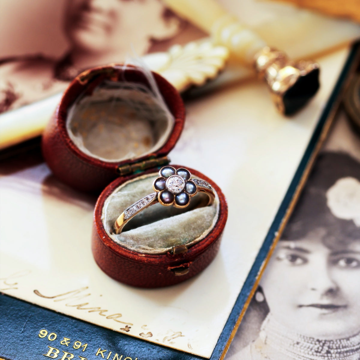 Antique Romance Diamond & Wild Pearl Ring