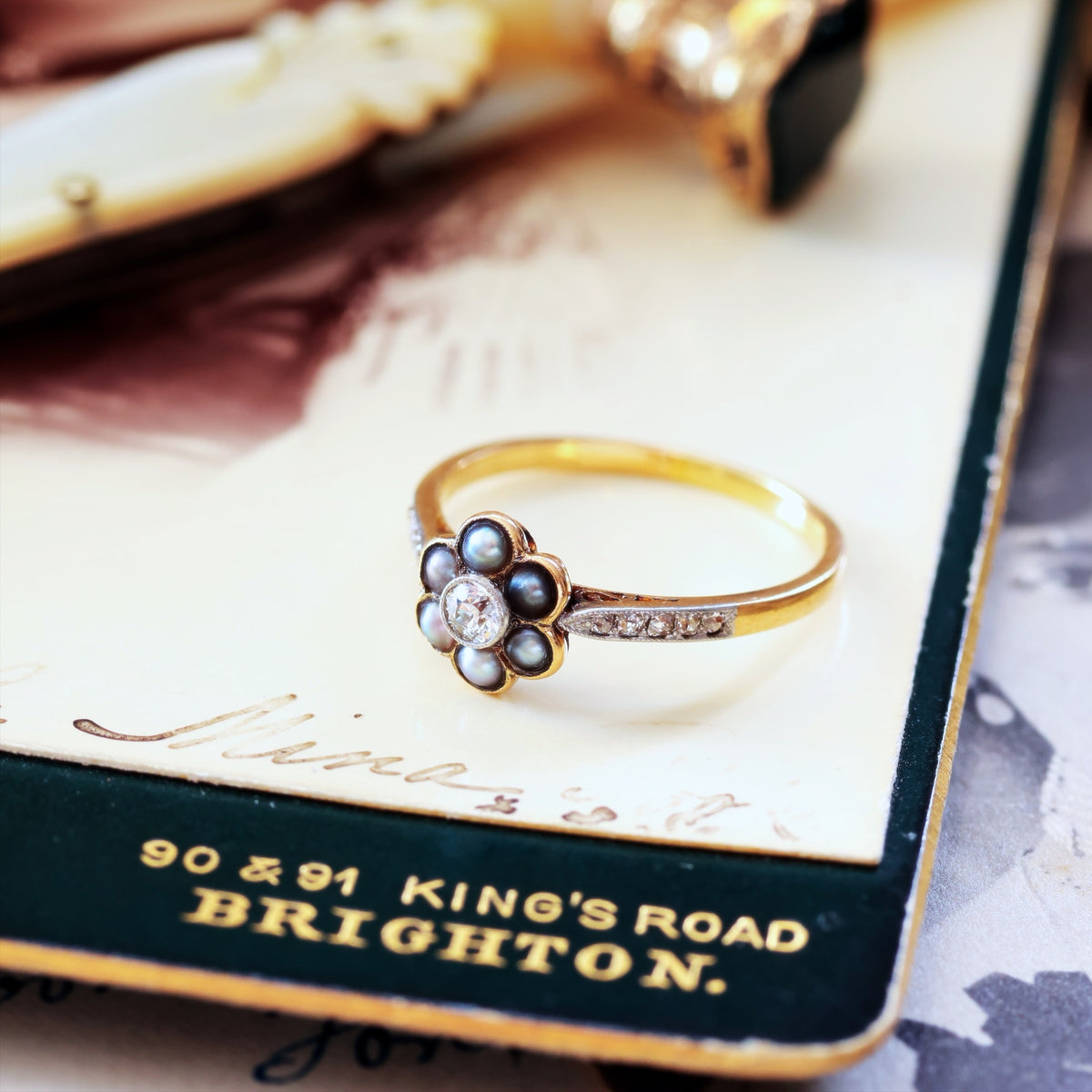 Antique Romance Diamond & Wild Pearl Ring