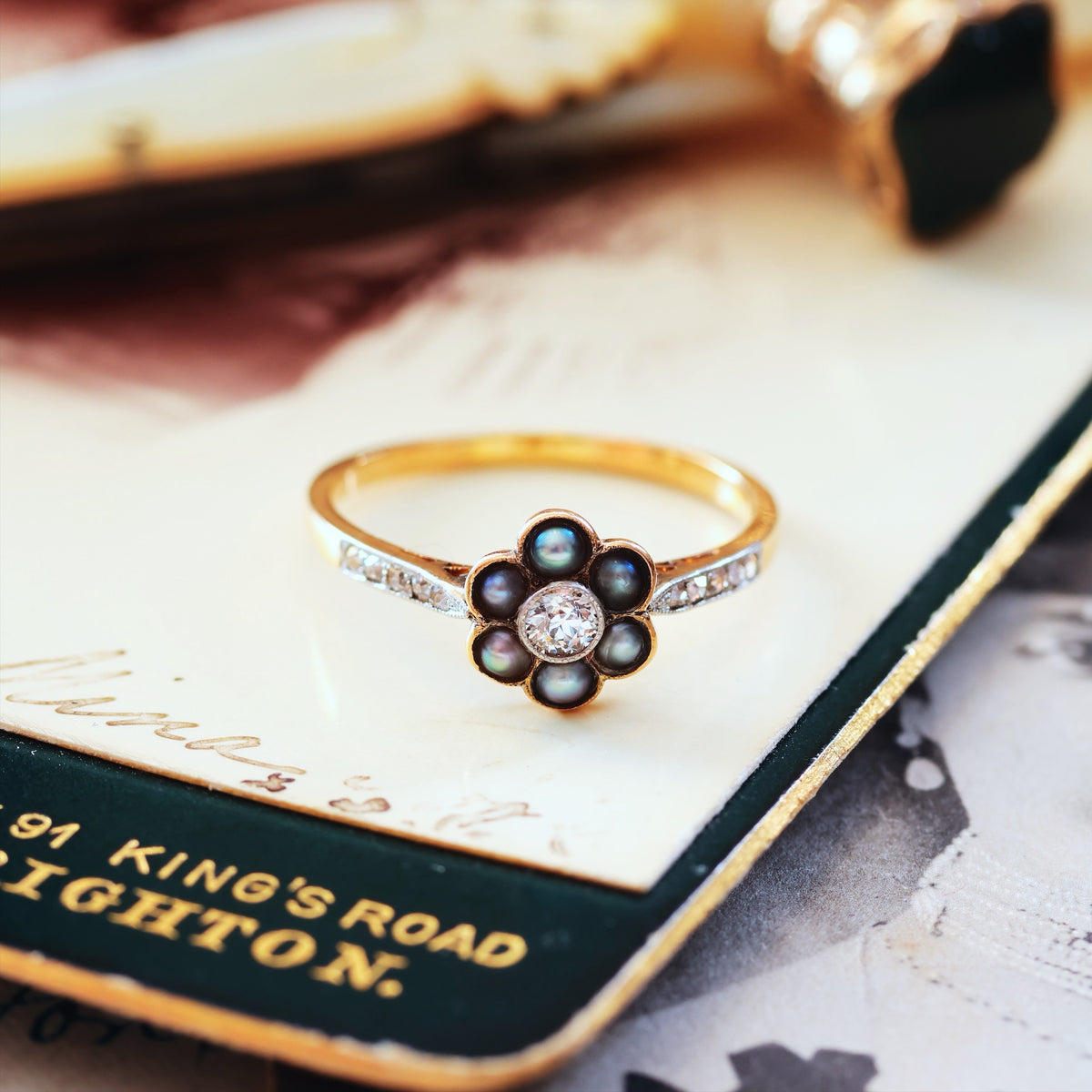 Antique Romance Diamond & Wild Pearl Ring