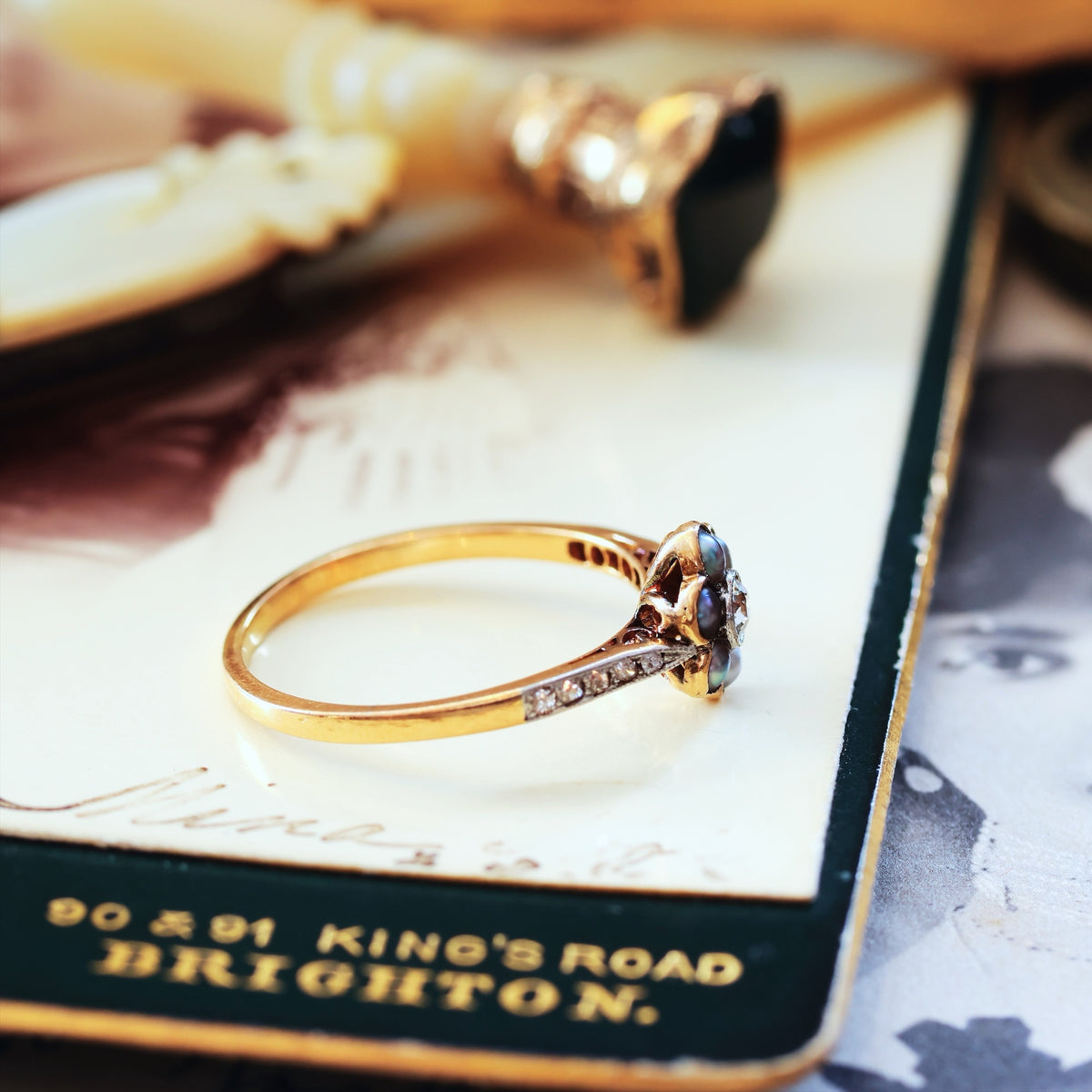Antique Romance Diamond & Wild Pearl Ring