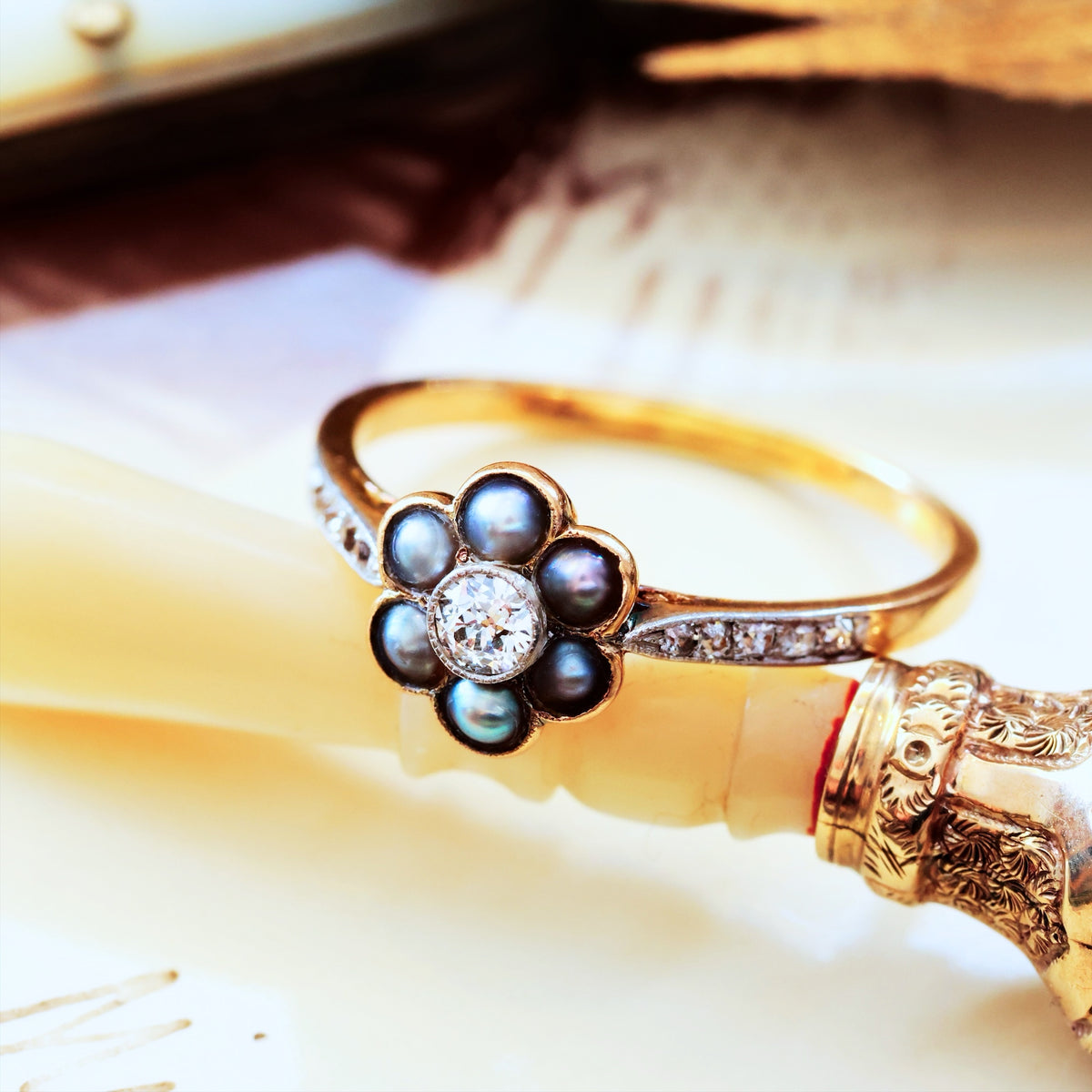 Antique Victorian Gold Diamond & Pearl Ring