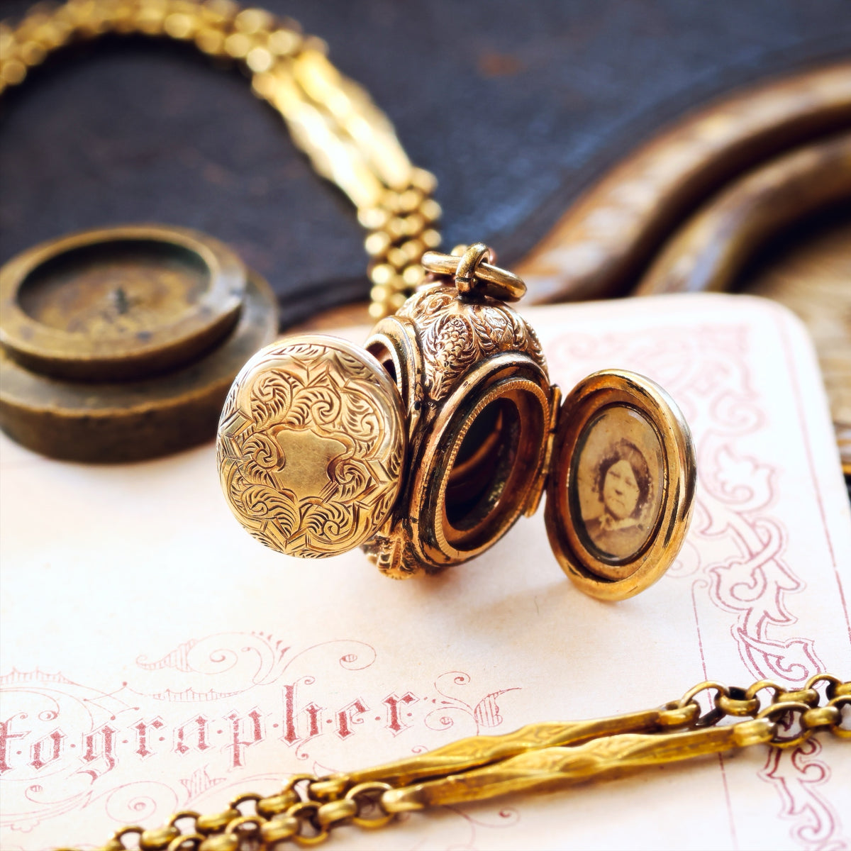 Victorian Gothic! Antique Family Locket & Chain