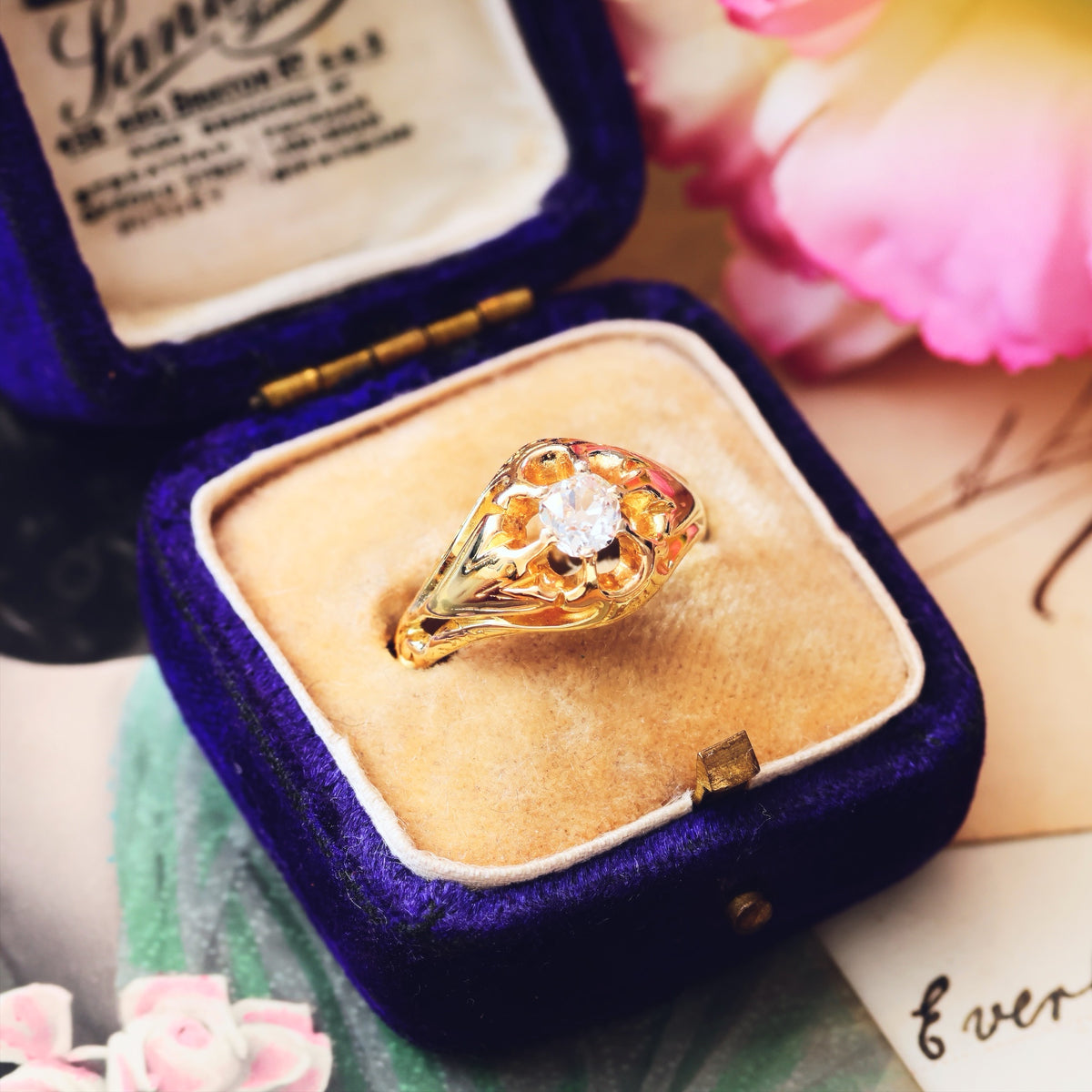 Antique Victorian Gothic Revivalist Diamond Engagement Ring