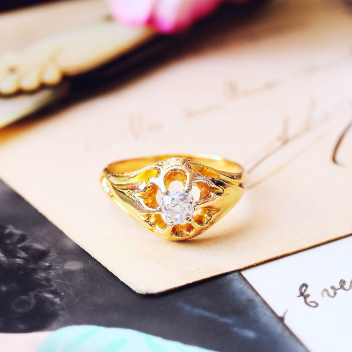 Antique Victorian Gothic Revivalist Diamond Engagement Ring