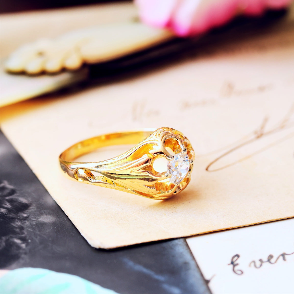 Antique Victorian Gothic Revivalist Diamond Engagement Ring