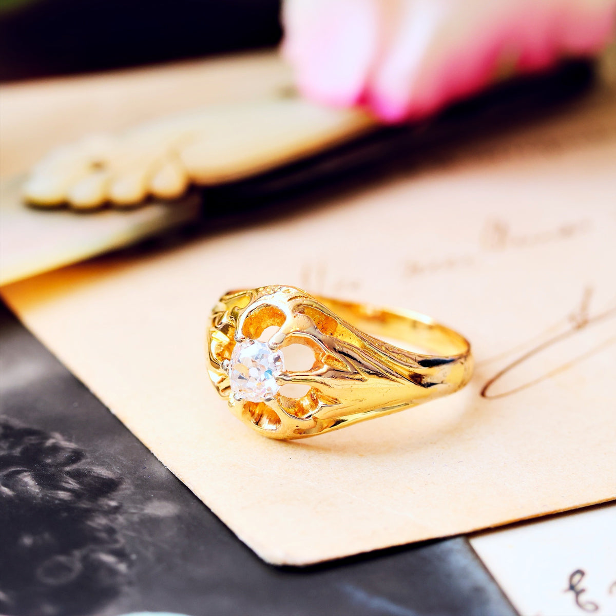 Antique Victorian Gothic Revivalist Diamond Engagement Ring