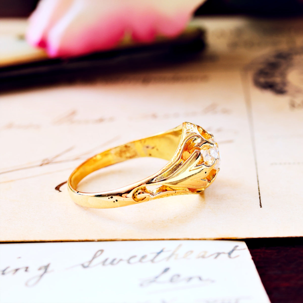 Antique Victorian Gothic Revivalist Diamond Engagement Ring