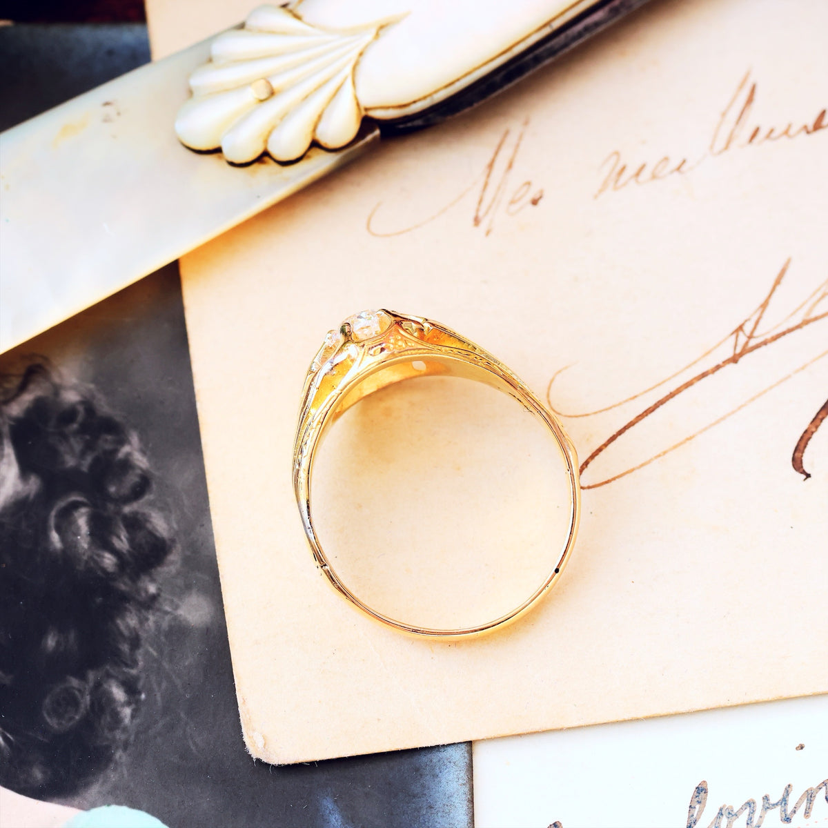 Antique Victorian Gothic Revivalist Diamond Engagement Ring