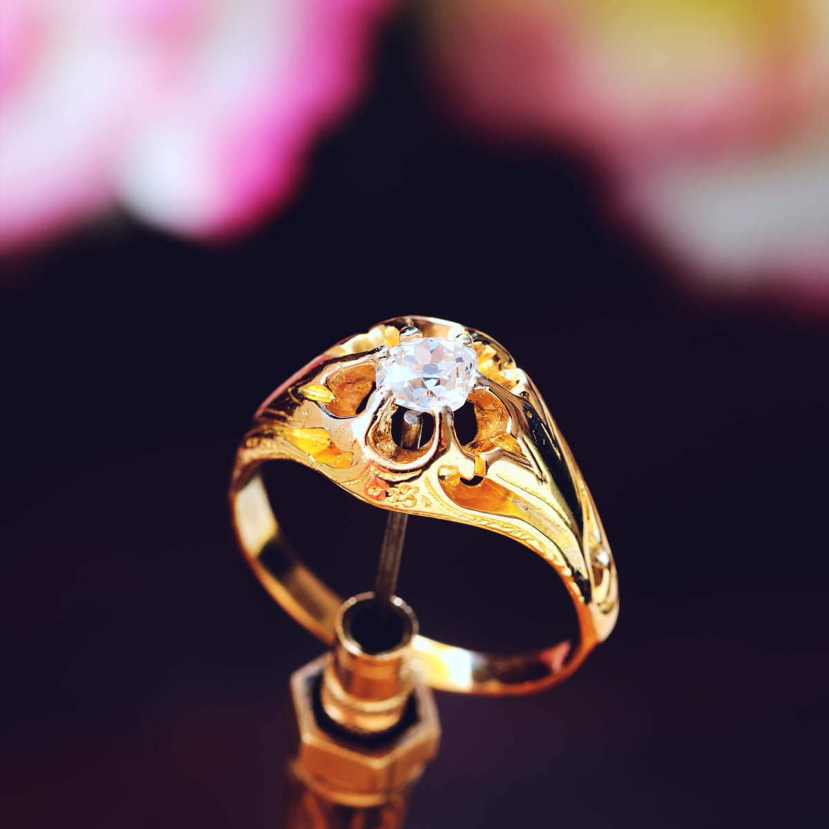 Antique Victorian Gothic Revivalist Diamond Engagement Ring