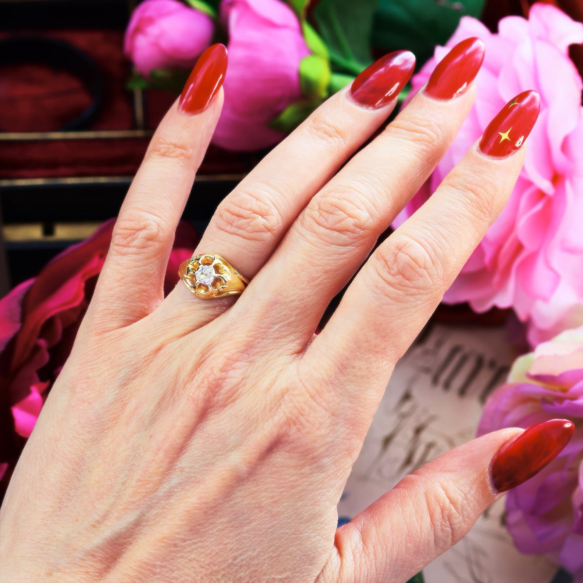 Antique Victorian Gothic Revivalist Diamond Engagement Ring