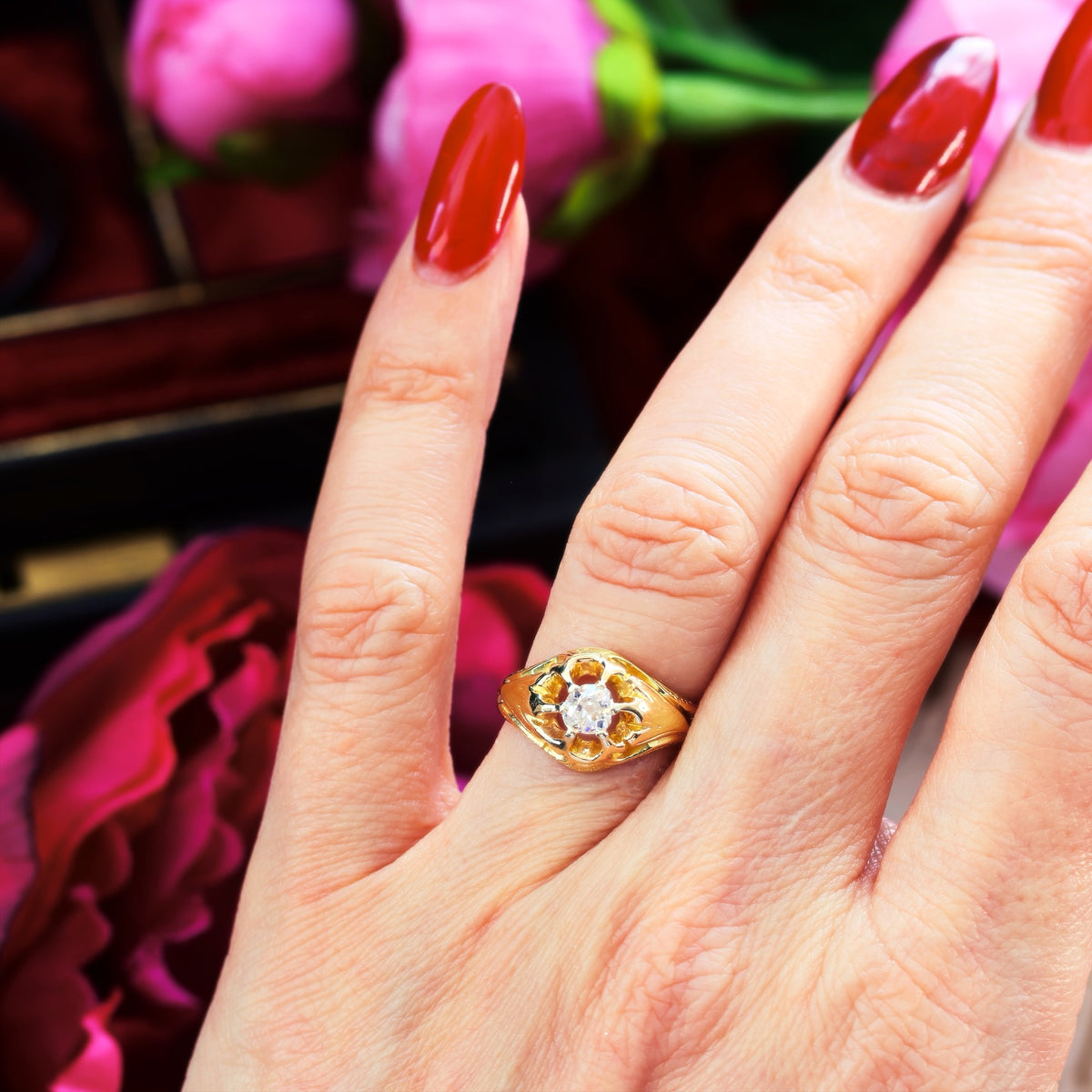 Antique Victorian Gothic Revivalist Diamond Engagement Ring