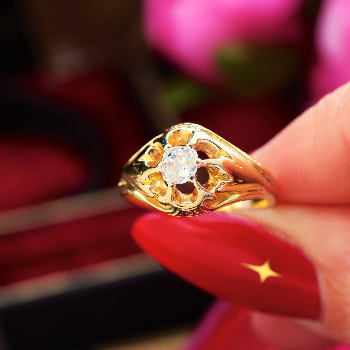 Antique Victorian Gothic Revivalist Diamond Engagement Ring