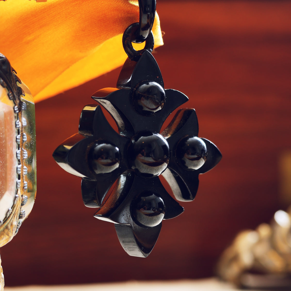 Victorian Gothic! Scarce Whitby Jet Maltese Cross Pendant