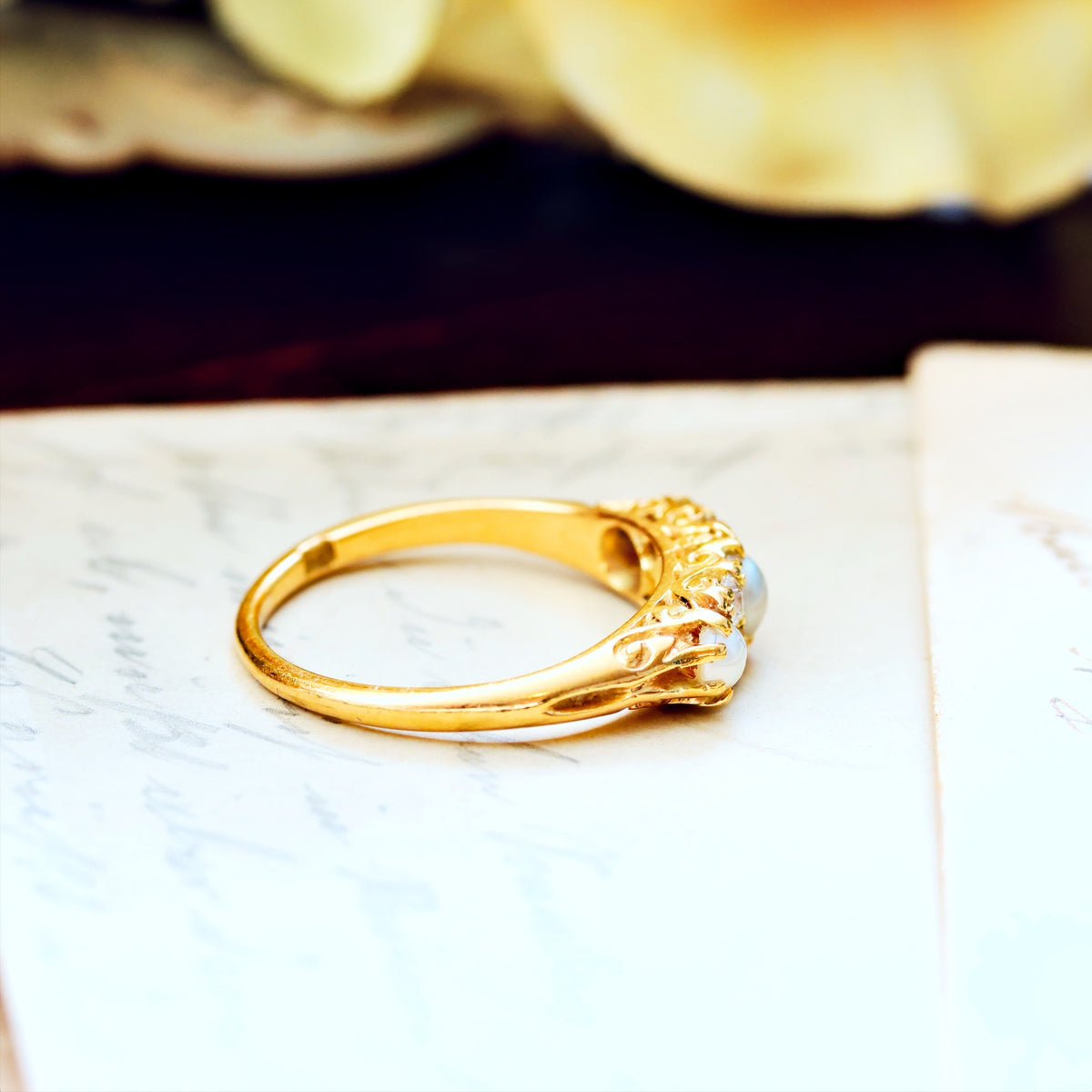 Late Victorian Hand Diamond & Pearl Engagement Ring