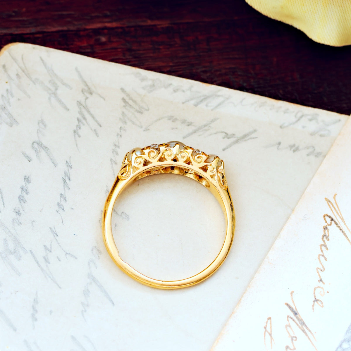 Late Victorian Hand Diamond & Pearl Engagement Ring