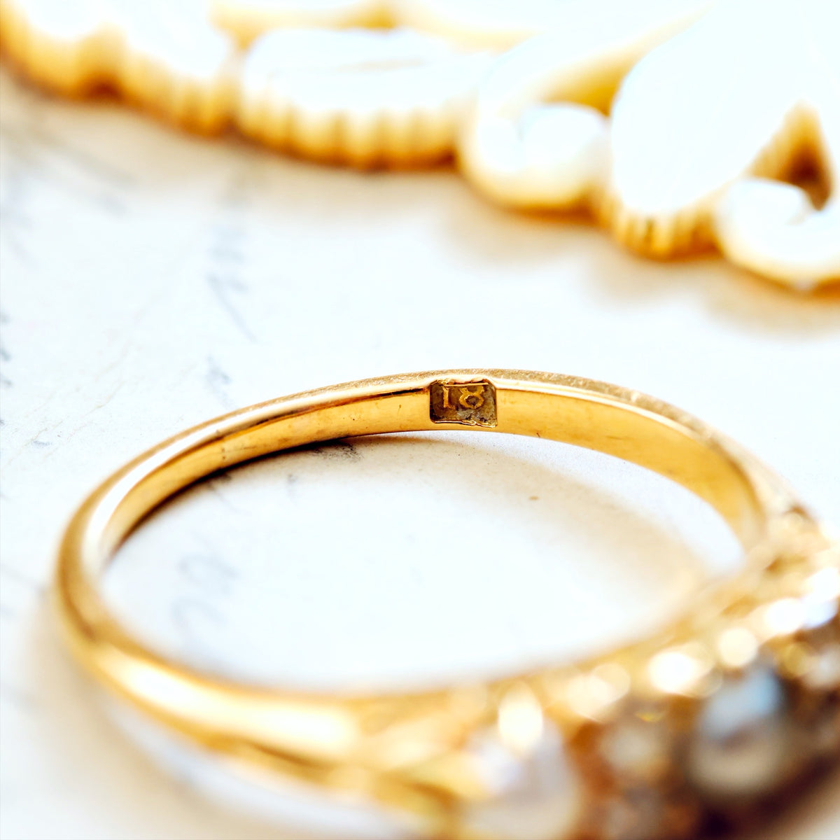 Late Victorian Hand Diamond & Pearl Engagement Ring