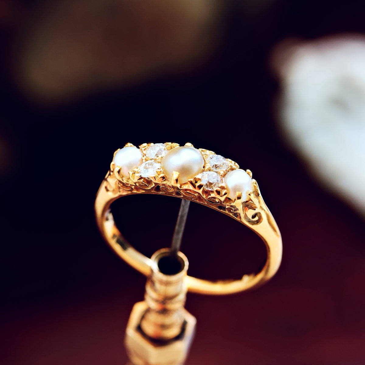 Late Victorian Hand Diamond & Pearl Engagement Ring